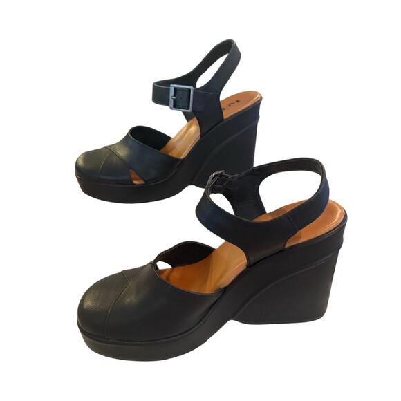 Korks by Kork-Ease Black Wedge Sandals Platform Slingback Comfort Shoes 10M - Picture 3 of 8